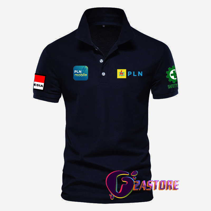 BAJU kerah model KAOS KERAH Depan LOGO PLN - BAJU PLN MOBILE dan logo safety first - F2ASTORE