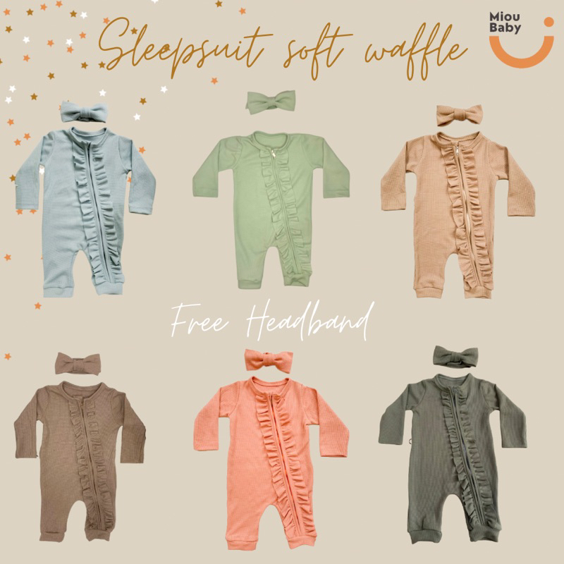 [12.12 SALE] MIOUBABY - Sleepsuit zipper free headband / baju tidur bayi / jumper bayi /jumpsuit bayi / bodysuit baby / waffle baby / baju anak / baju bayi / sleepsuit anak / hadiah lahiran / setelan anak / setelan bayi / baju anak perempuan