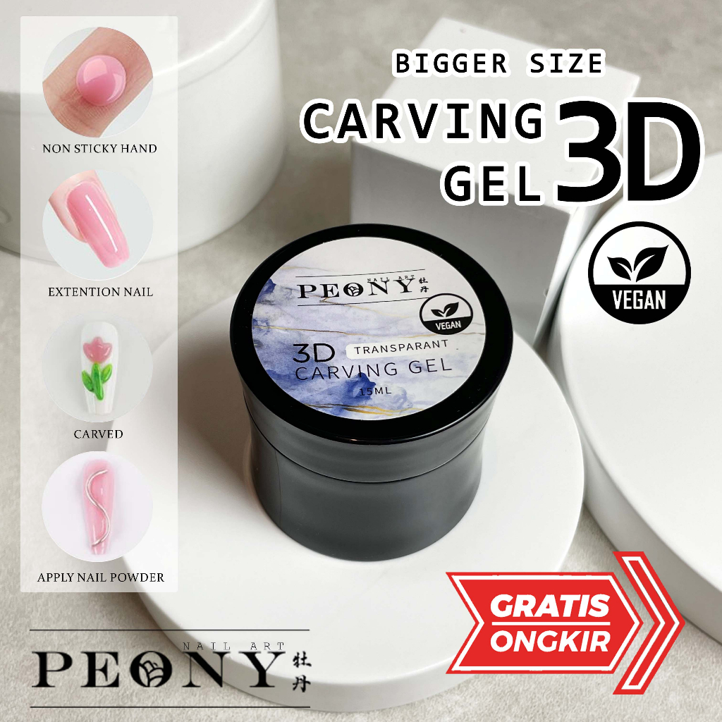 PEONY Vegan 4D Carving Gel WHITE / Carve Gel / Hard gel / Builder Gel Non Sticky / Carving Gel 4D Timbul ZYZC Acrylic Glue Nail