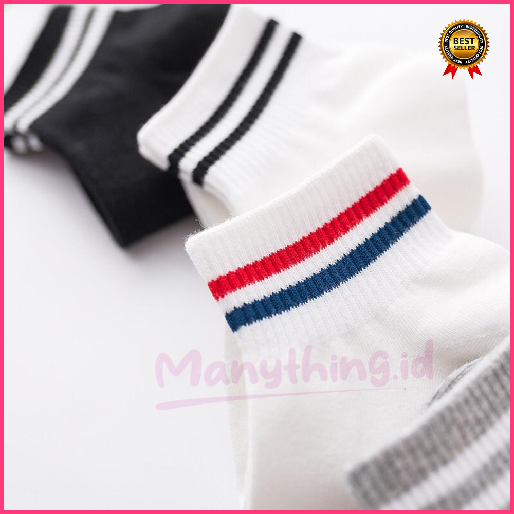 (MANYTHING) Kaos Kaki Semata Kaki / Kaos Kaki Korean Style / Casual Sport Motif Garis / Kaos Kaki Bahan Katun Warna Polos