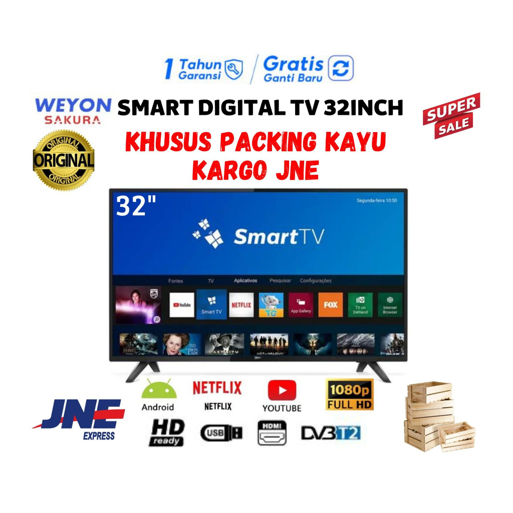 {PACK KAYU} Android 11 WEYON TV 32 INCH SMART TV YOUTUBE NETFLIX Garansi 1 Tahun MONITOR CCTV