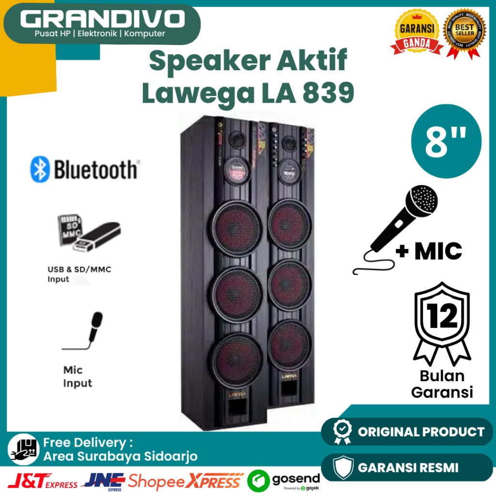 Speaker Aktif Lawega LA 839 Bluetooth Superbass Garansi Resmi Lawega - Grandivo