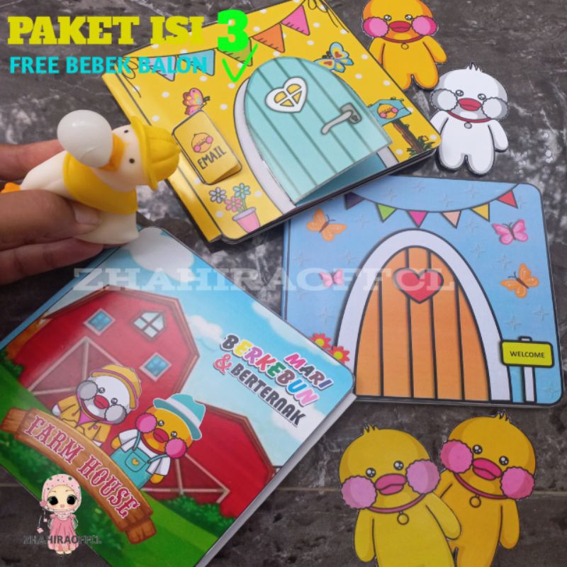 BEBEK VIRAL BONEKA KERTAS PAPER BOOK PAKET ISI 3 FREE 1 BEBEK BALON MAINAN EDUKASI ANAK