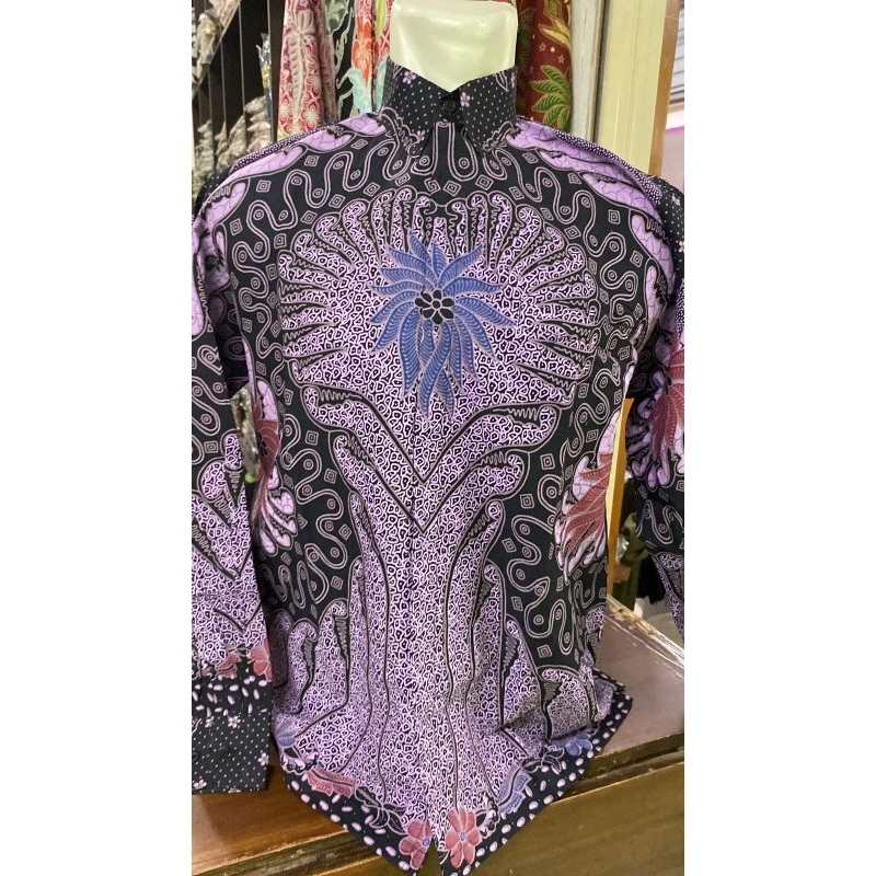 Kemeja Batik Pria Lengan Panjang Motif Violet Ungu Lapis Furing Bahan Katun Halus Premium