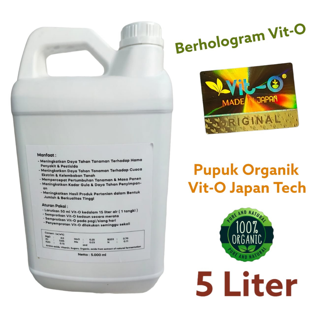 Pupuk Organik Cair Vit O Kemasan Pabrik 5 Liter Jepang