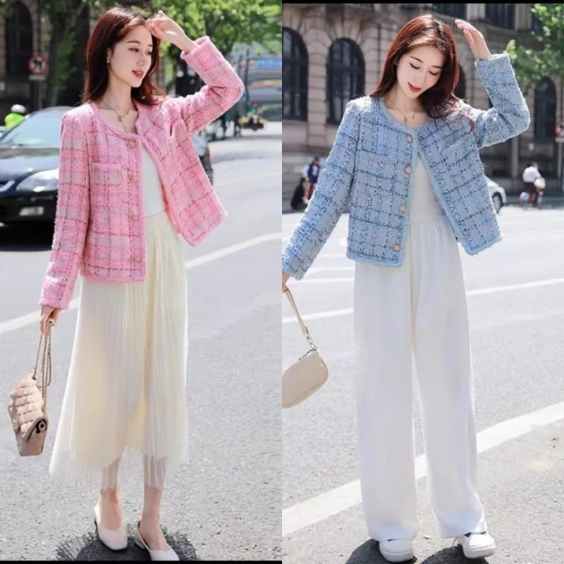 BLAZER TWEED  NEW ARRIVAL FULL FURING KOREAN LOOK