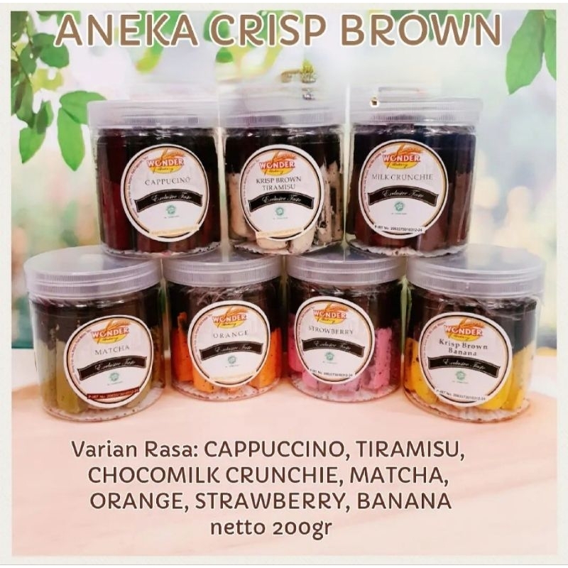 

Crisp Brown Wonder Bakery Toples Kecil (Strawberry/ Cappucino/ Greentea / Tiramissu / Dark Crunchy)