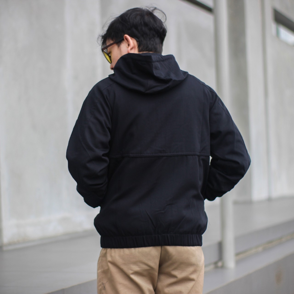 ￼Jaket Anglan Wolv Black Jaket Bomber Canvas Wolv Jaket Pria Jaket Casual