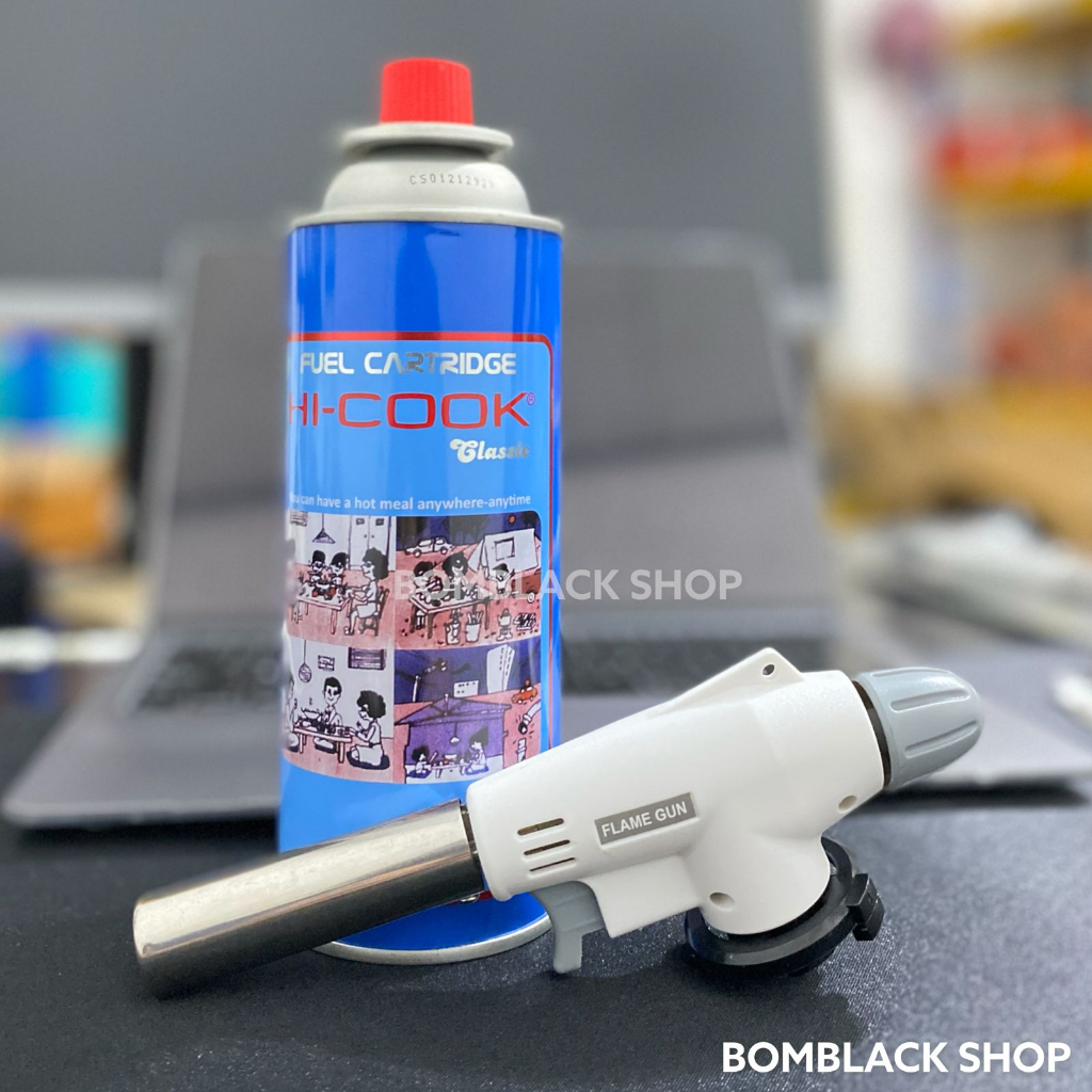 Paket Hemat Gas Torch + Gas Hi Cook 230 gr Pematik Gas Kompor Api Blow Torch Leleh Keju Mozarella BBQ Hicook Kenmaster ( KHUSUS PULAU JAWA )