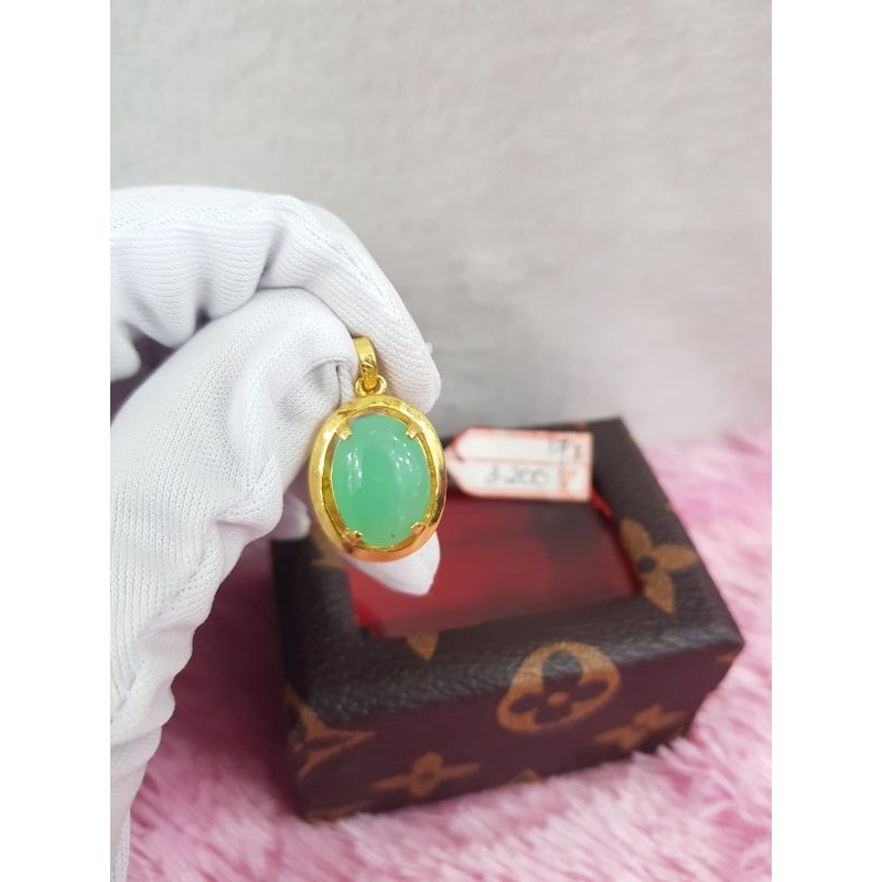 LT2191E417E Liontin gold permata batu giok hijau green jade bulat emas kuning asli berat 3.200 sama 