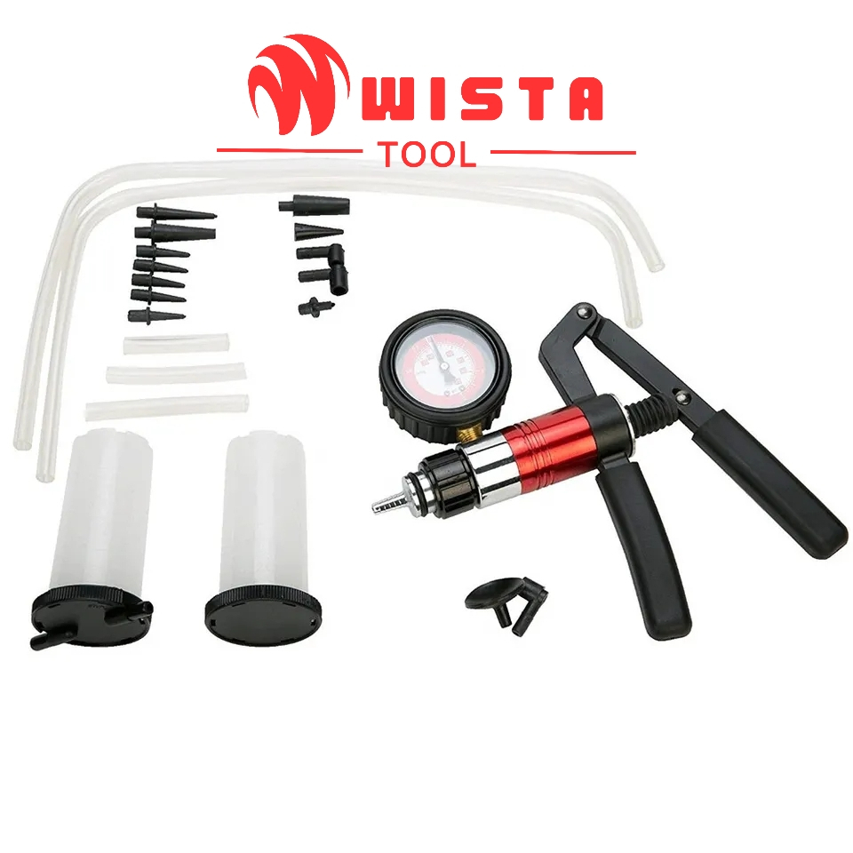 21pc WISTA Hand Held Vacuum Pump Pompa Minyak Rem Brake Bleeder Set Alat Tester Kit