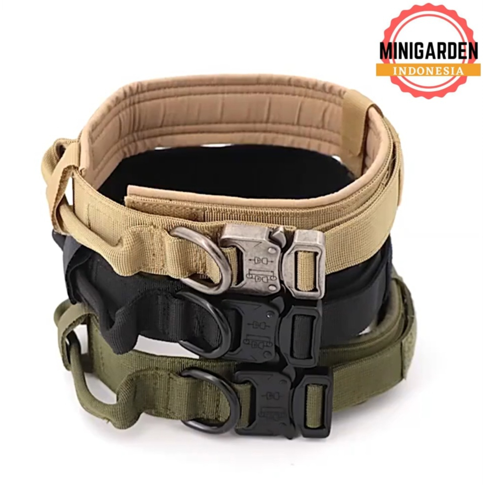 KALUNG ANJING BESAR K9 dog collar nylon adjustable + handle tactical