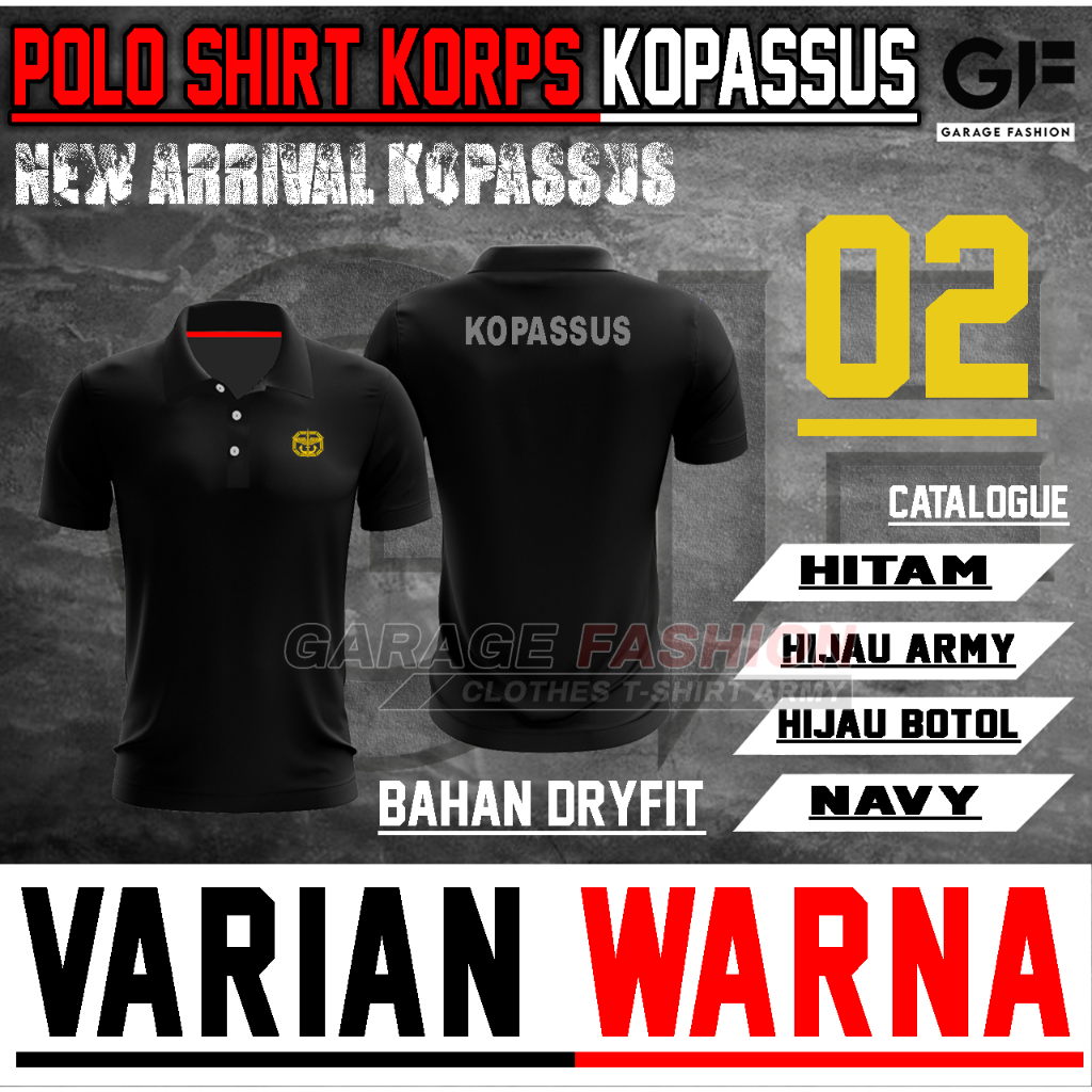 Kaos Kerah KOPASSUS/Kaos KOPASSUS/WANGKI KOPASSUS/T-shirt Polo KOPASSUS Bahan Dryfit / Kaos Jersey K