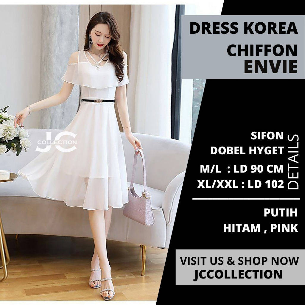 Midi Dress Korea lengan pendek sifon Wanita Gaya Korea Model terbaru - Envie  - JCCollections
