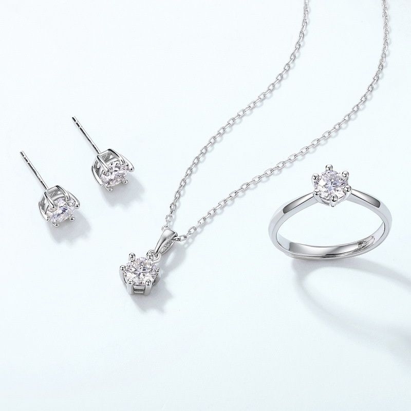 promo satu set perhiasan TITANIUM silver anti karat permata satu