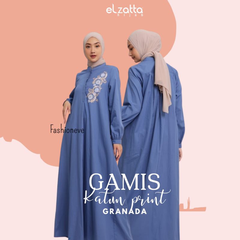 ELZATTA GAMIS POLOS JUMBO GAMIS BAHAN KATUN GAMIS KATUN PRINT GRANADA ELZATTA ORIGINAL