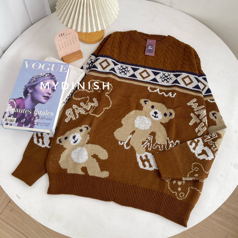 Fauzia Bear Sweater Wanita Motif Cable Terbaru Premium