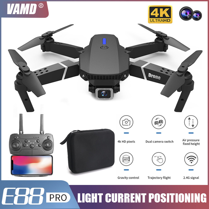 E88 PRO Drone Profesional 4K Sudut Lebar Kamera HD Tinggi Tetap Dapat Dilipat Remote Control Mainan 