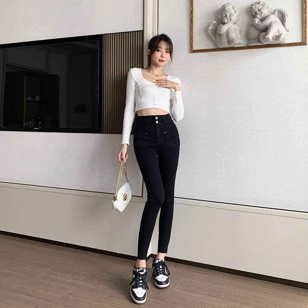 Celana Jeans High Waist Slimfit Cewek Celana Jeans Wanita Kekinian Korean Style