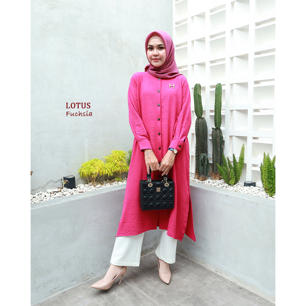 LOTUS Midi Dress Kancing Batok- Pakaian Wanita Terbaru by Hijab Mamah icis