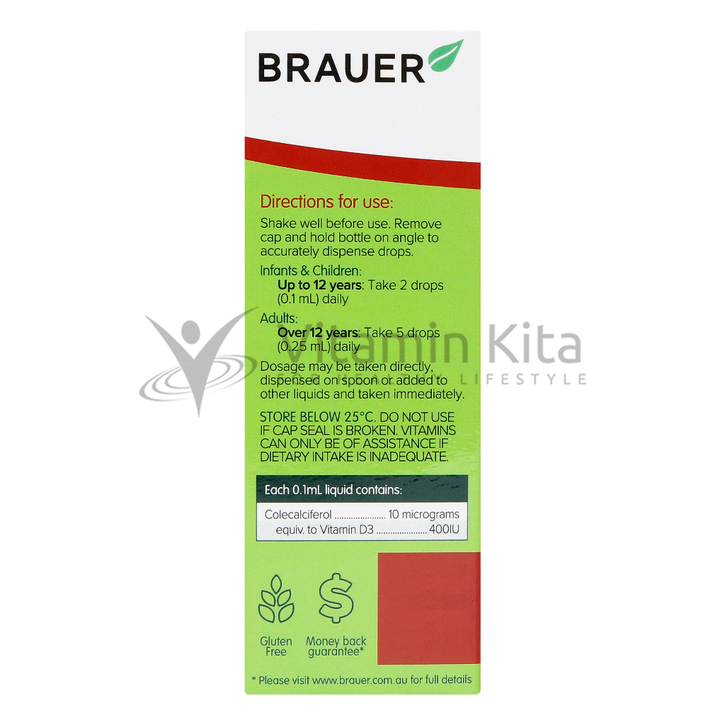 Brauer Baby And Kids Liquid VItamin D 400IU - 10 ml | mendukung pertumbuhan &amp; perkembangan tulang yang sehat
