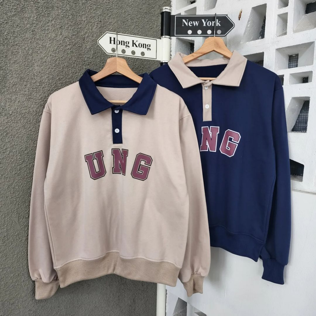 UNG RUGBY Jaket Premium Sweater Wanita Pria Collar Sweater Kancing Kerah Premium | Sweater Size M.L.Xl | Korean Style