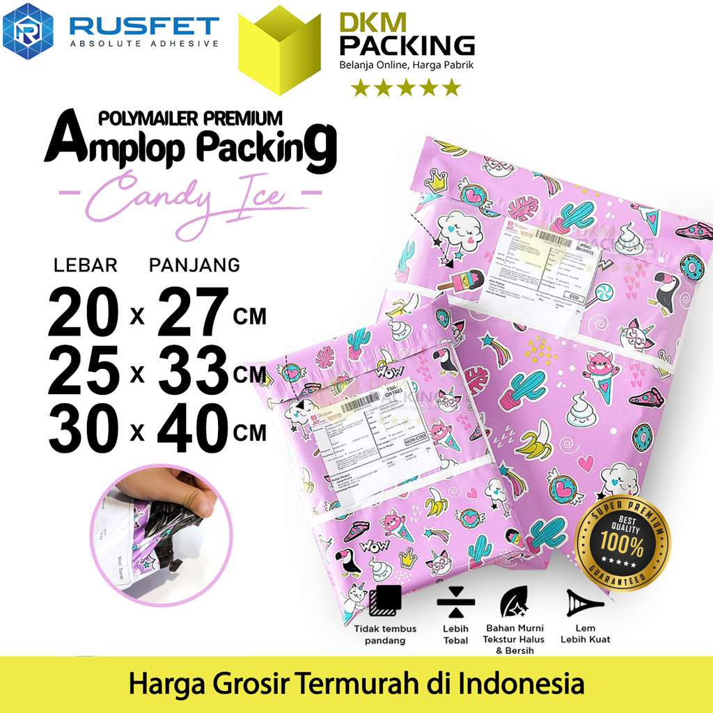 

Polymailer Motif CANDY ICE Amplop Plastik Packing Polimailer RUSFET PREMIUM SATUAN
