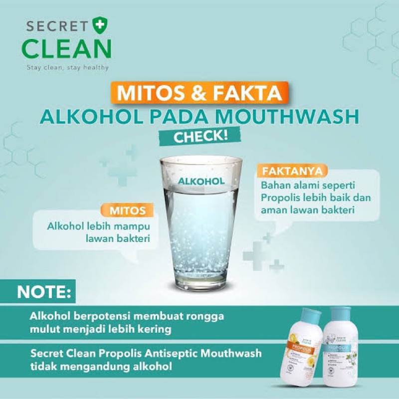 Secret Clean Propolis Antiseptic Mouthwash Obat Kumur Propolis Secretclean Mouth Wash