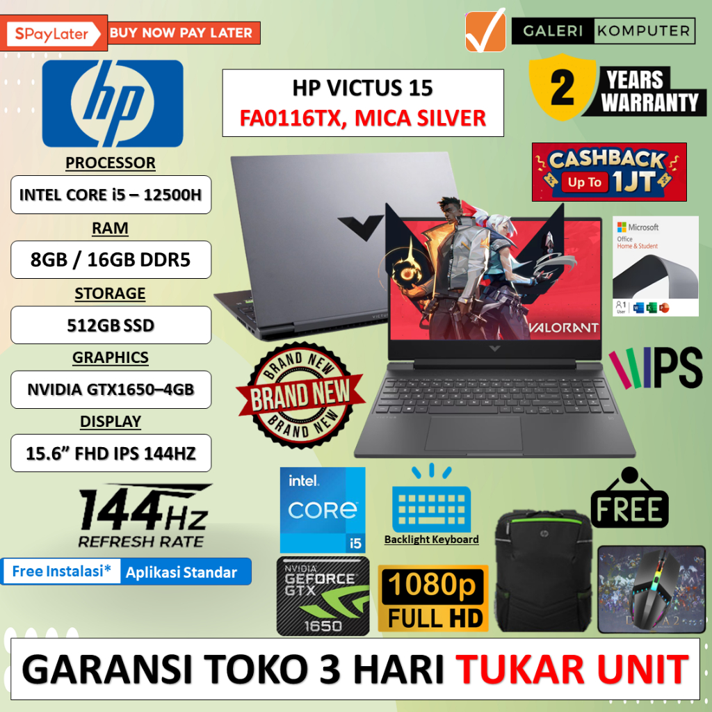 LAPTOP GAMING HP VICTUS LAPTOP INTEL i7 - 12700H 16GB 512GB SSD RTX3050 FHD IPS 144HZ WINDOWS 11 HOME OFFICE HOME &amp;  STUDENT