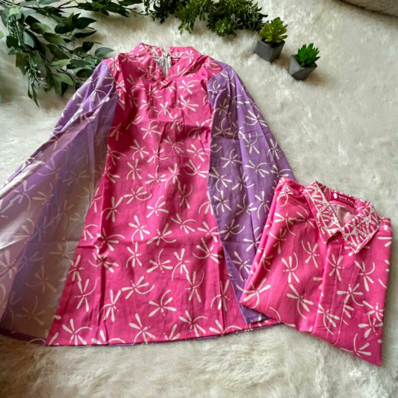 Batik Costume Couple Dress Dan Kemeja Batik Anak Pink Ungu Lilac Couple Dress Batik Anak Kakak Adik 