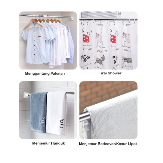 tiang horden / tiang jemuran / tiang serbaguna kamar mandi tanpa paku