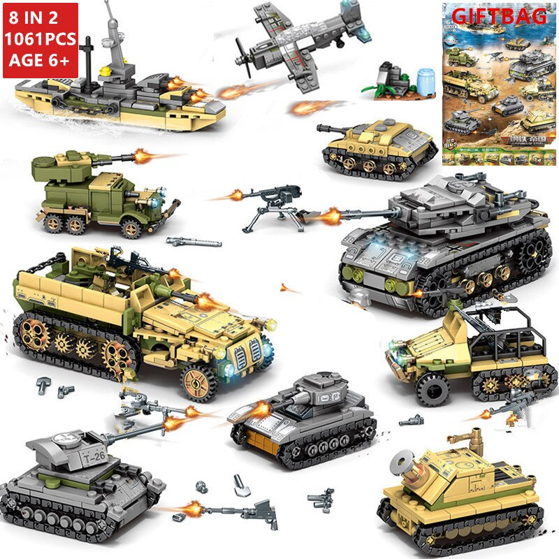 【COD】1000+PCS Mainan Brick Tank WW2 Pesawat Mainan Anak Laki Laki / Robot Polisi Mainan Brick Blok