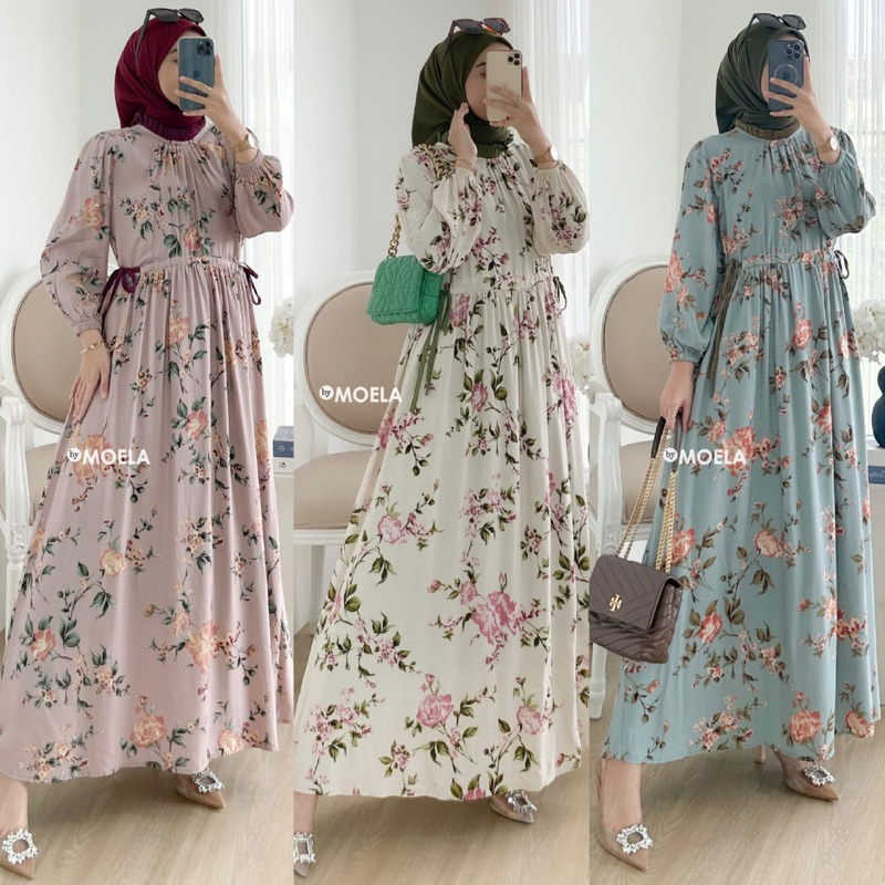 Miva Dress Moela / Gamis Katun Rayon Motif Bunga