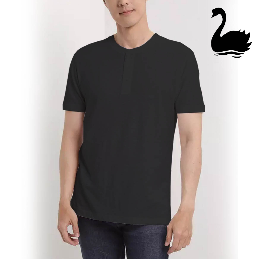 SWAN SHOGUNAVO Kaos Oblong Pria Kancing Henley Swan brand - Hitam