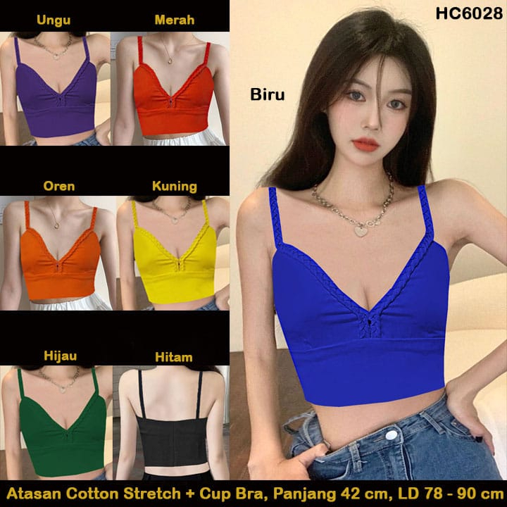 HC6028 Atasan Cotton + Cup Bra Strecth / Atasan Wanita / Atasan Terbaru / Atasan Tank Top / Blouse V neck