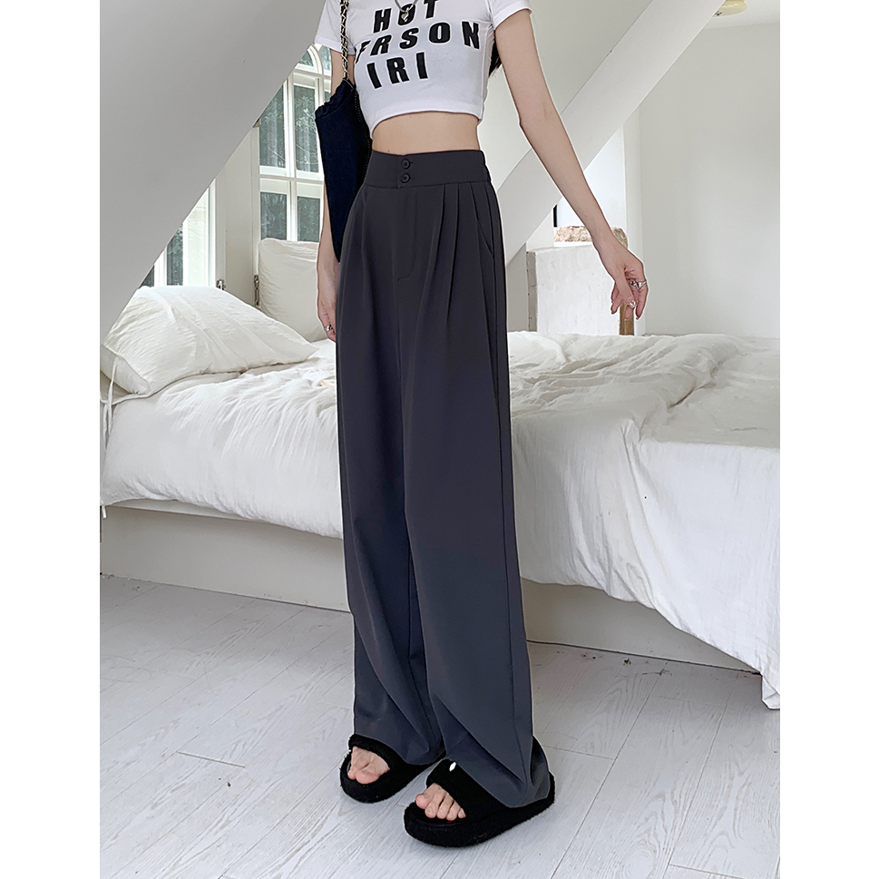 Korean style celana wanita terbaru  loose Retro causual celana hitam  panjang kulot pants