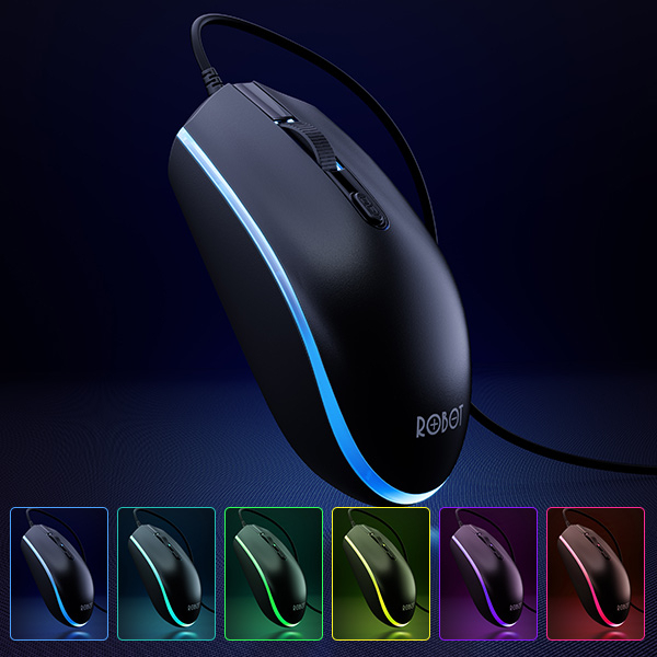 Robot M130 Colorful LED Wired Mouse Kabel Office Mouse 3 Kecepatan DPI