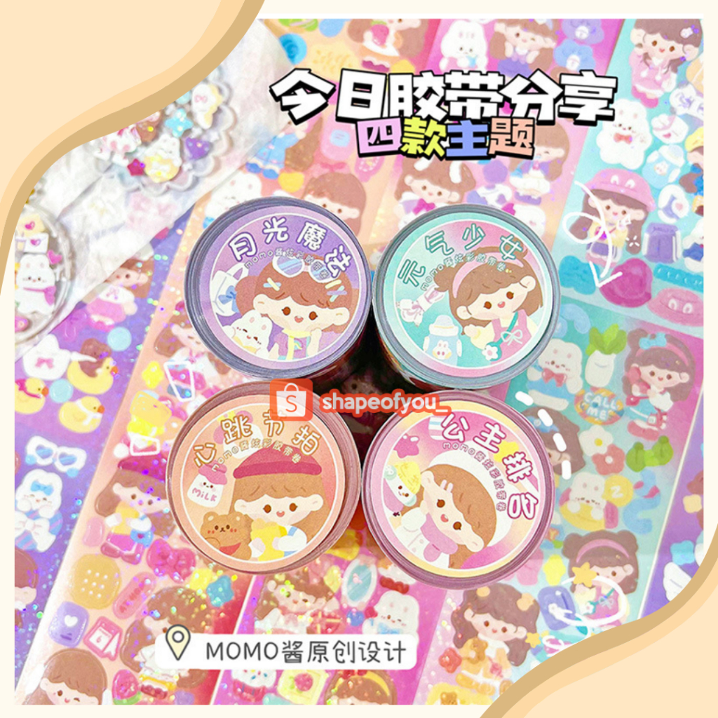 Sticker Momo Roll Tape Glitter Viral Motif Koreaa Kartun Panjang 35cm Waterproof Premium