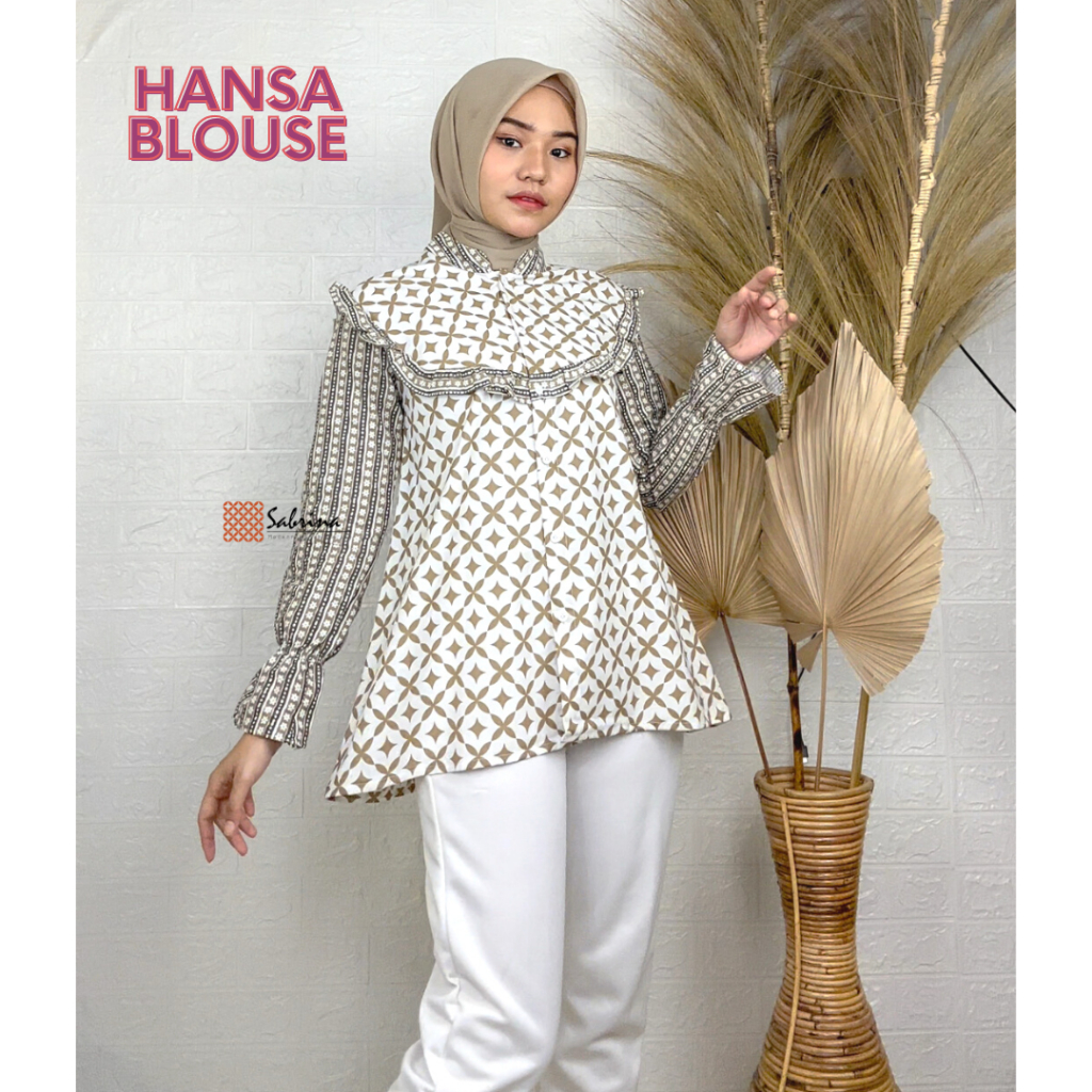 HANSA BLOUSE Atasan Batik Kerja Kantor Wanita Modern Modis Katun Kekinian Pastel