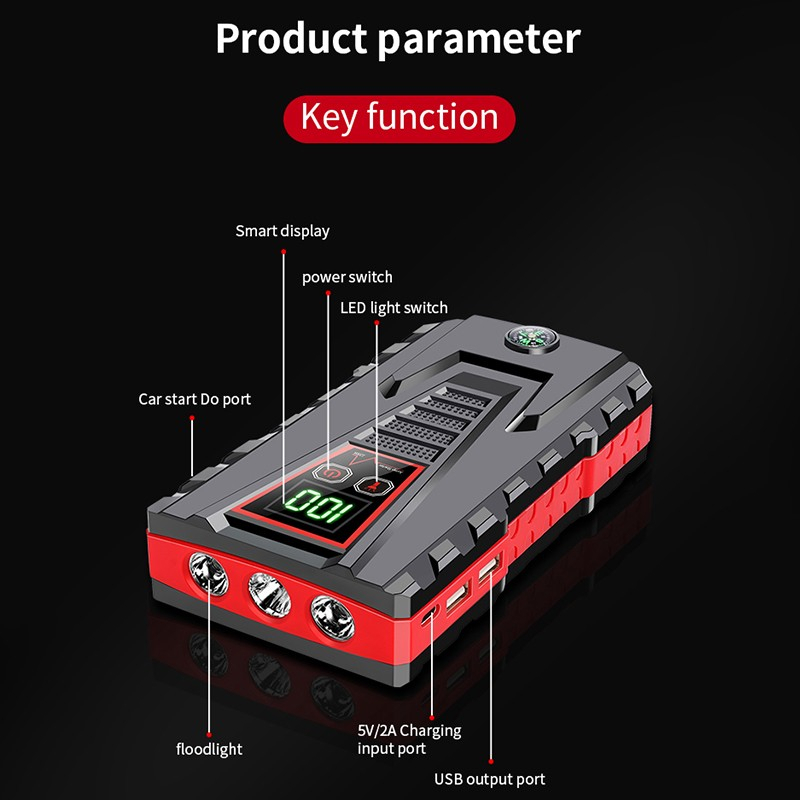 POWER Jump Starter Power Bank Senter Dual USB Port 12V 10000mAh - JX56 - Black/Red