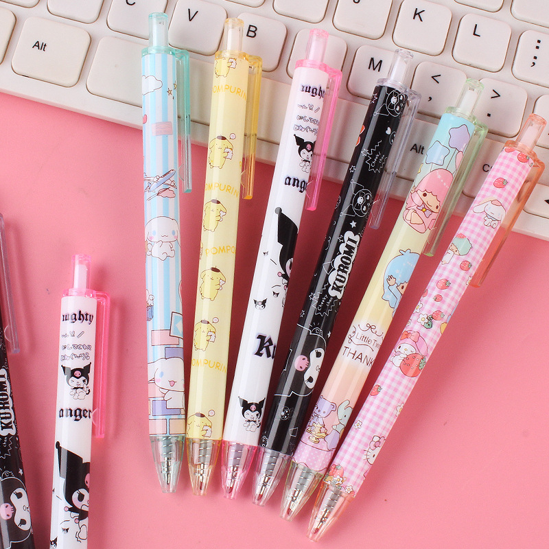 

6pcs/set SANRIO pulpen gel mekanik 0.5mm kartunlucu/pulpen aesthetic karakter Kulomi Melodi anjing salam/ballpoint mekanik pena murid sekolah alat tulis-AT