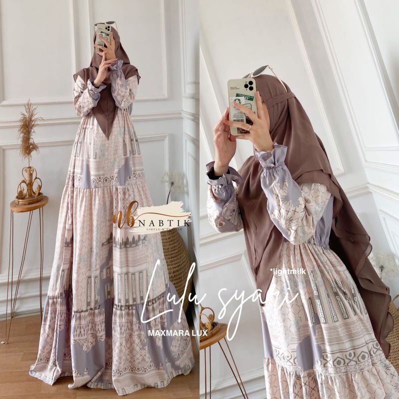 Lulu Syari Gamis Maxmara Nabtik Original Termurah Gamis Syari Ld 110