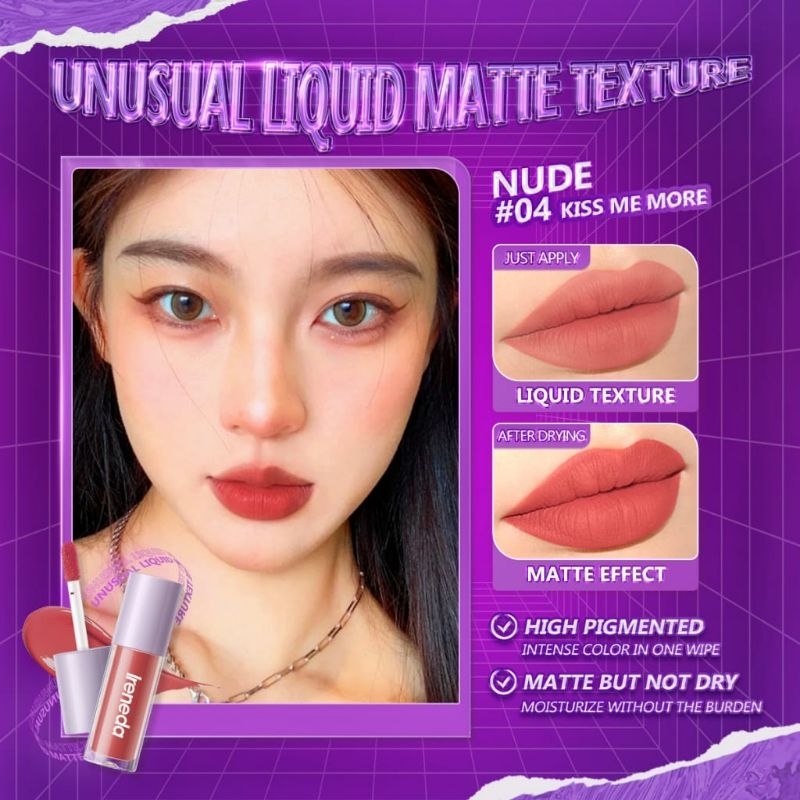 ORIGINAL IRENEDA IR03 Matte Liquid Lipstick Waterproof | Matte Lipstik Tahan Air Lembut Tahan Lama Pelembab Pigmentasi