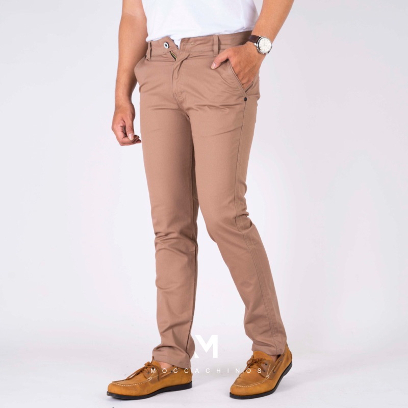 Long chino pants Moka ( Size Up To 38 ) slim fit stretch / premium