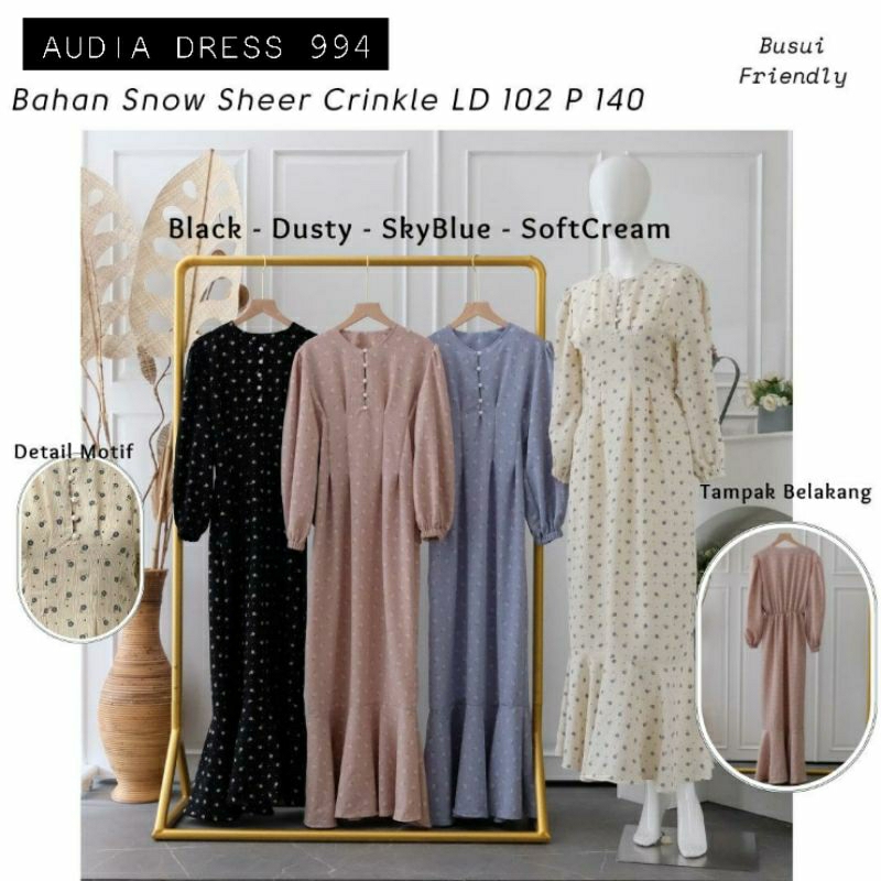Audia Dress Snow Sheer Crinkle / Gamis Remaja Casual / Gamis Pesta Kondangan Model Terbaru / Dress S