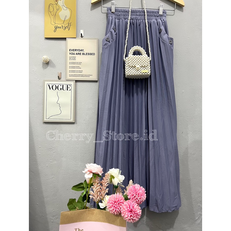 Cherry_03 | rok plisket saku hyget premium | rok panjang wanita | pleated long skirt