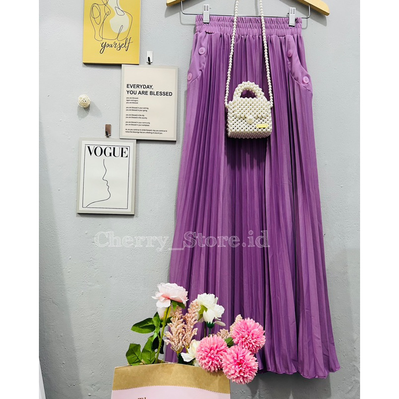 Cherry_03 | rok plisket saku hyget premium | rok panjang wanita | pleated long skirt