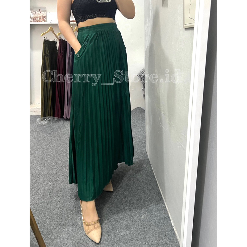 Cherry_KD03 Rok plisket pocket wanita / rok panjang wanita / rok wanita korean style