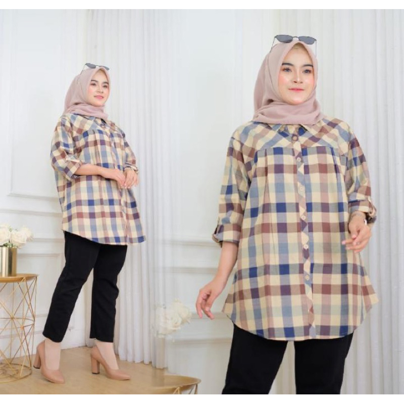 Tunik kotak Terlaris Selina /Tunik katun/ Kotak Bahan Adem/Tunik jumbo/COD