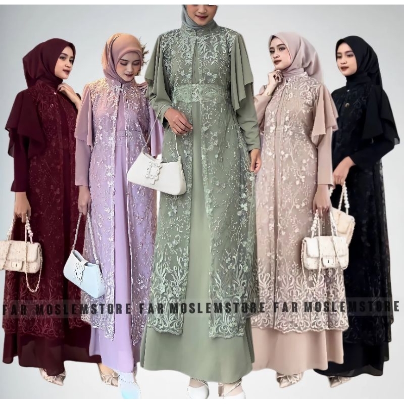 GEORGINA DRESS SET OUTER CERUTY MIX BRUKAT/GHINA SET/GAMIS PESTA KONDANGAN TERBARU/DRESS MODERN KEKINIAN/FAR MOSLEMSTORE